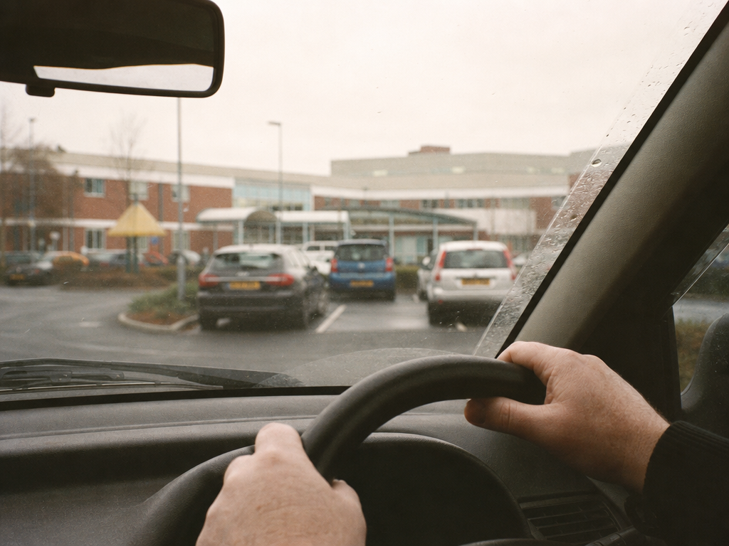 Sitting in the car park before a fertility appointment — the slow exhale before walking in