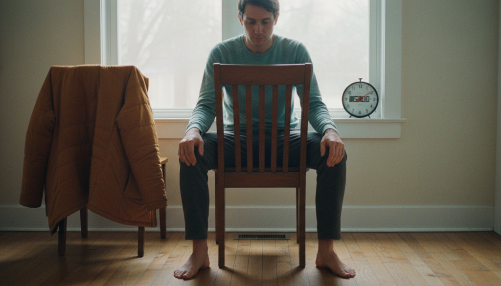 Cutting the dose after meditation side effects — five minutes in a chair with the eyes open and the back supported