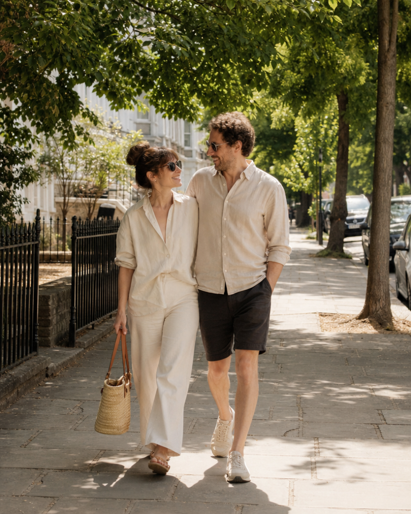 A couple walking together on a quiet morning — the 90-day windows of egg and sperm overlap into one shared season