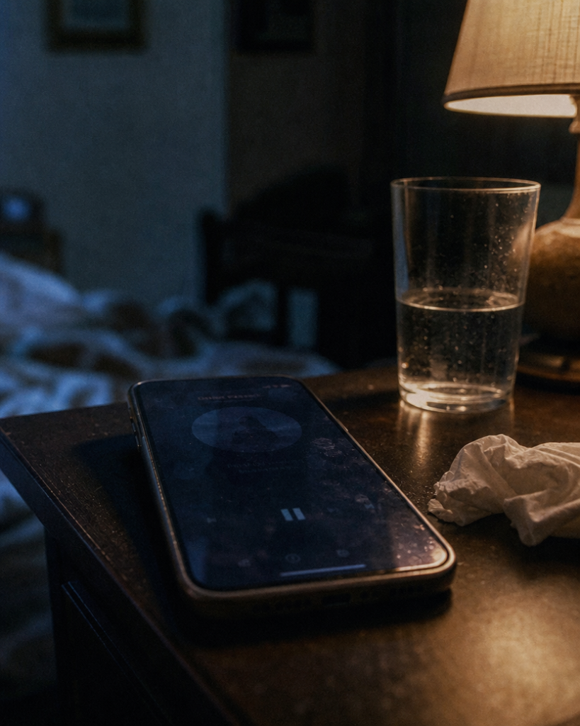 The app a meditation teacher can't be replaced by — a paused session on a bedside table at 2am
