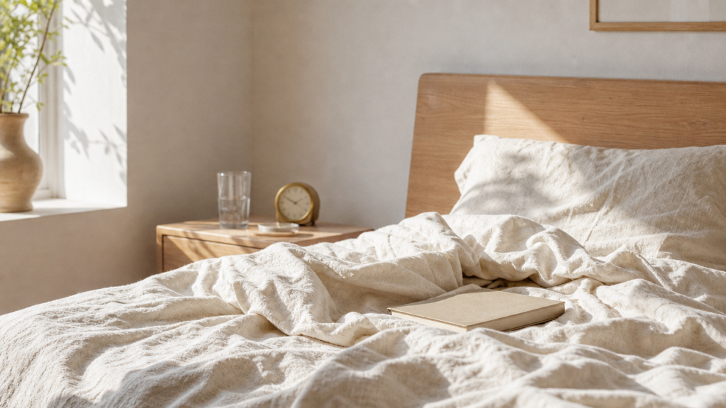 An unmade bed and early alarm — broken sleep is one of the conditions the maturing egg reads